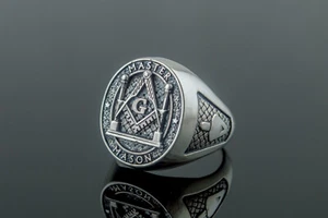 Master Masonic Symbol Ring Handmade Unique Signet Freemason Jewelry - Picture 1 of 8