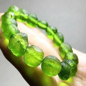 Green Moldavite Czech Meteorite Bracelet Rough 8mm Energy Stone Jewelry Gift - Picture 1 of 13