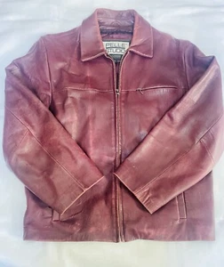 Vintage 90’s Pelle Studios Wilson Leather Distressed Maroon Leather Jacket - Picture 1 of 11