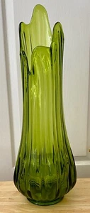 Fayette Glass by LE. Smith MCM Green Ribbed Swung Art Glass Vase 24" Tall - Picture 1 of 10