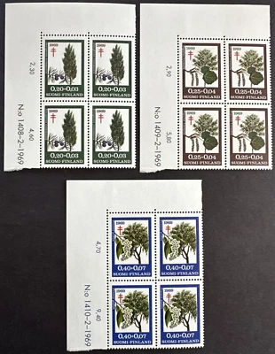 Finland 1969 Sc#B185-B189 Set of 3 Plate Blocks MNH OG Trees (Anti-tuberculosis) - Image 1 of 2