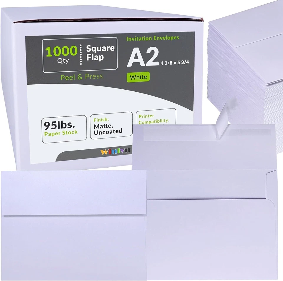 Winlyn 1000 Pcs Bulk A2 Invitation Envelopes in 1000 pcs white, White  - Image 1 of 1