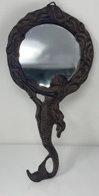 Espejo de 12 pulgadas para decoración de pared de hierro fundido náutico costero sirena marrón/bronce Foto 1 de 4