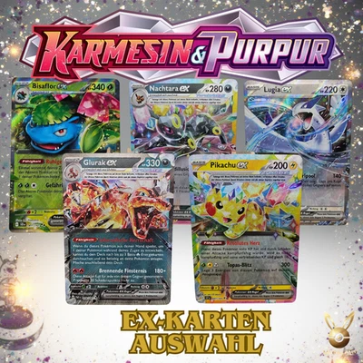 Pokemon Karten EX AUSWAHL Karmesin Purpur DEUTSCH Pikachu Mewtu Glurak Mew Evoli - Bild 1 von 4