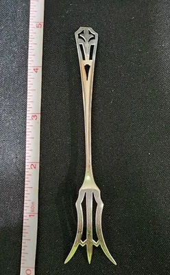 WEBSTER CO. MANGO PERFORADO Y TAZÓN PLATA DE LEY 🤑 "5" TENEDOR DE LIMÓN DE 3 PUNTAS 🍋 Foto 1 de 4