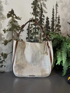 Super Rare! Brahmin NWT Eva Beige Caracara White Silver shoulder bag hobo - Picture 1 of 7