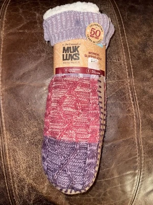 MUK LUKS Women Slipper Socks  Size S/M 5-7 Pink Purple NonSlip Warm & Cozy New - Image 1 of 4