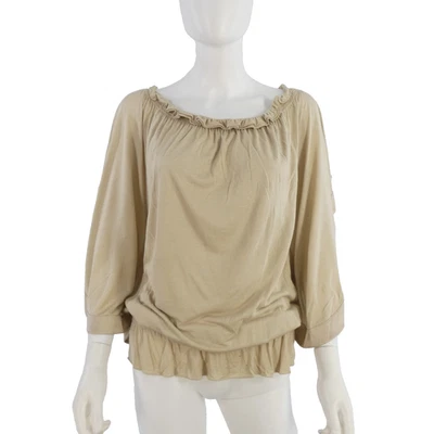 Patrizia Pepe Blouse Draped Peplum Top Beige Ruffle Elegant Size 2 UK 10 12 - Image 1 of 4