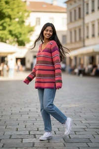 Belle Boho by Kim Gravel Damen Gr. Medium Koralle Pfirsich Tunika Pullover A652498 - Bild 1 von 9