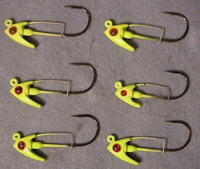 Lote de 6 ~ Jewel Bait 1/4 OZ Gema de Natación Cebo de Natación Cabezas de Plantilla Oro Chartreuse Ojos Rojos Foto 1 de 4