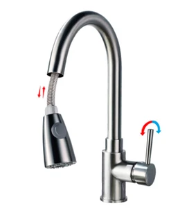 Pull Down Kitchen Faucet With Gravity ball Single Handle High Arc Brushed Nick.. - Picture 1 of 6