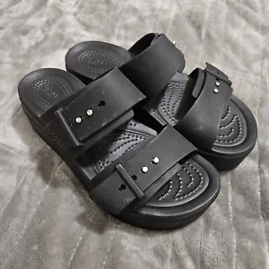 Crocs Women's Brooklyn Buckle Slide Low Wedge Platform Sandals Black Size W 5 - Picture 1 of 9
