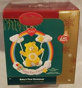 2005 Care Bears Funshine Bear Carlton Cards Baby's First Christmas Ornament NIB