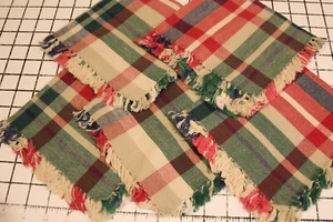 Schottenkaro Stoffservietten Set/5 rot grün hellbraun Fransen 15x15" 100 % Baumwolle - Bild 1 von 7