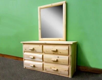 Cómoda de troncos con espejo ~ 6 cajones ~ Cedro blanco macizo | Cola de milano | Hecha a mano en EE. UU. Foto 1 de 4
