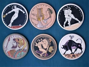 Greek Mythology Ancient Gods Olympic Games Set Ceramic Coaster Signed Tsakirakis - Picture 1 of 8