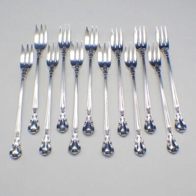 12 tenedores de cóctel Chantilly de plata de ley 1895 Gorham Old Mark Foto 1 de 3