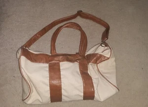 RARE VINTAGE WILSON GYM TOTE BAG CANVAS LEATHER TAN & BROWN 1970s RETRO YOGA - Picture 1 of 11