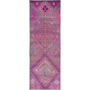 3'3"x9'7" Pink Overdyed Vintage Zoroastrian Hand Knotted Wool Runner Rug - Imagen 1 de 6