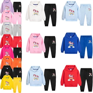 Kids Girls Tracksuit Long Sleeve Sport Suit Jogging Pullover With Pants Fashion - Picture 1 of 36
