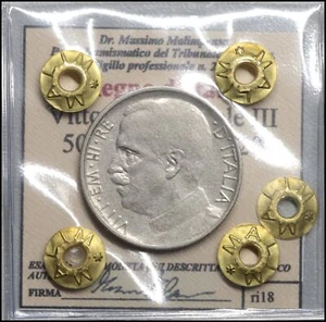 Königreich Italien 50 Cent 1920 Rigato BB + Vittorio Emanuele III Italienische Münzen - Bild 1 von 4