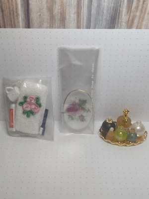 Vanity Tray 化妆品牙刷毛巾杯套装 1:12 娃娃屋微缩模型 — 第 1/4 张图片