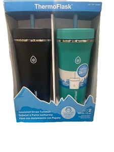 ThermoFlask 32oz Insulated Straw Tumbler Stainless Steel, Stainless Steel 2 Pk - Picture 1 of 1
