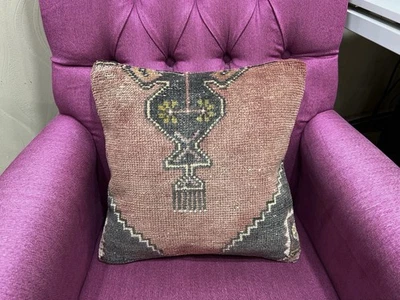 Vintage Rug Pillow Cover 16x16, Handmade Turkish Cushion Case, Home Decor Pillow - Image 1 of 4