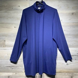 Lands End Tunika Rash Guard Schwimmen Überziehen 1X Taschen 1/4 Reißverschluss Blau Langarm - Bild 1 von 8