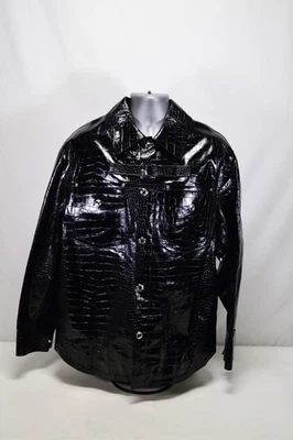 NUEVO CON ETIQUETAS $4750 Abrigo Versace Para Hombre Cuero de Cocodrilo Repujado Caban Negro Talla 50 Foto 1 de 4