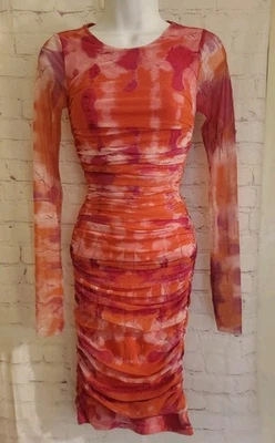 NUEVO Vestido Prabal Gurung Multicolor "Tie Dye" Malla Acanalada Midi Talla XS Ret. $795 Foto 1 de 4