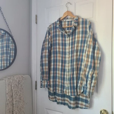 Camisa túnica CP Shades franela a cuadros con botones talla L azul algodón boho informal Foto 1 de 4