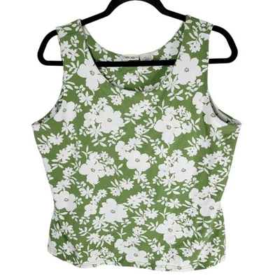 Чероки женщин Sz XXL зеленый белый цветочный без рукавов укороченный Майка - Изображение 1 из 4