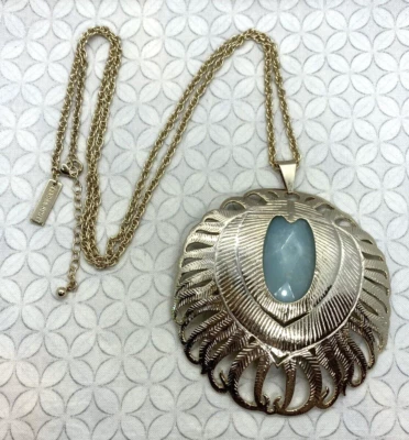 Collar Vintage Kendra Scott Lennox Pluma Colgante Declaración Oro Amazonita Foto 1 de 4