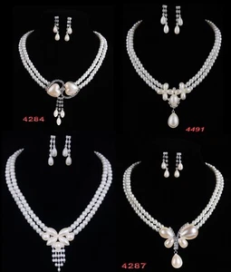 2-3-4teiliges Kettenset Brautschmuck silber Perlen Strass festlich Metall - Bild 1 von 32