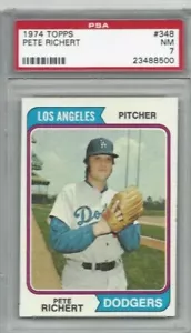 Tarjeta de béisbol Topps 1974 #348 Pete Richert, Dodgers de Los Ángeles clasificación PSA 7 - Imagen 1 de 1