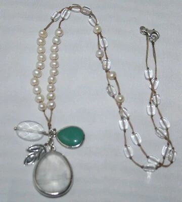 Collar Silpada Silver Oh So Pretty - Perla, Cuarcita, Cristal Seda Cordón N2108 Foto 1 de 4