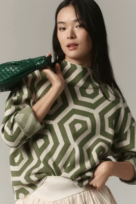 Nuevo con etiquetas Suéter Anthropologie Caqui Verde Geométrico Carys Cuello Simulado por Maeve, ¡NUEVO! Foto 1 de 4