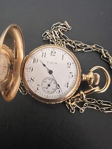 Elgin 14K Solid Gold Pocket Watch. Antique 1910. Hunting Case. Runs. Made In USA