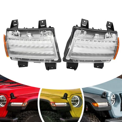 For 2018-2022 Jeep Wrangler JL LED Turn Signal Light w/DRL Set Left+Right Side - Image 1 of 4
