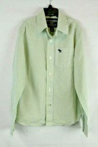 Abercrombie Kids Shirt Boys/Kids Small Green White Striped Long Sleeve Button-Up - Picture 1 of 12