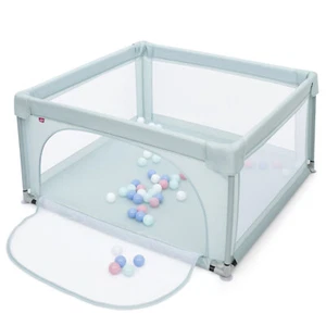Costway Baby Playpen Infant Large Safety Play Center Yard w/ 50 Ocean Balls Blue - Picture 1 of 12
