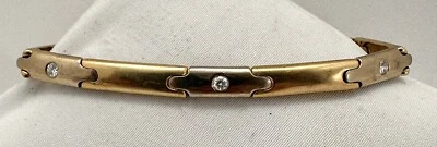 14k Yellow White Gold 5.3mm Wide 4 ~ Diamonds ~ Link  6 3/4" Bracelet #49 - Image 1 of 4