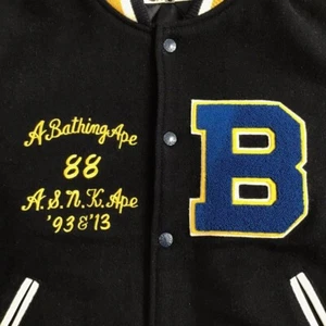 Sleeve leather BAPE STA LOGO varsity jacket A Bathing Ape Size M - Picture 1 of 10