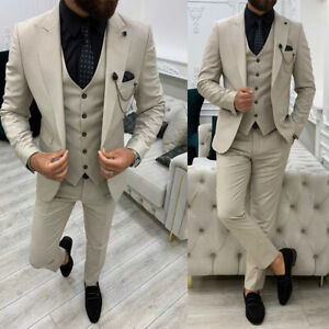 Men Suit 38 40 42 44 46 48 50 Slim Fit Blazer Tuxedos Peak Lapel Wedding Custom