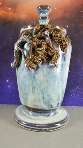 SPRING STREET POTTERY BIG STONEWARE TREE CANISTER/LID SIGNED GARY EAGAN 1976 VTG - Picture 1 of 20