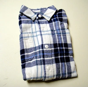 GAP KIDS BUTTON DOWN FLANNEL SHIRT PLAID LONG SLEEVES CHEST POCKET BLUE - SIZE S - Picture 1 of 7
