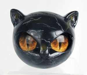 Black Cat Head Yellow Eyes Resin Faux Stone Marble Figurine Halloween Decor - Picture 1 of 6