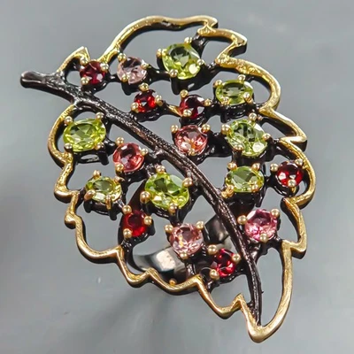 Jewellery Natural Peridot Ring 925 Sterling Silver Size 7.75 /R440789 - Image 1 of 4