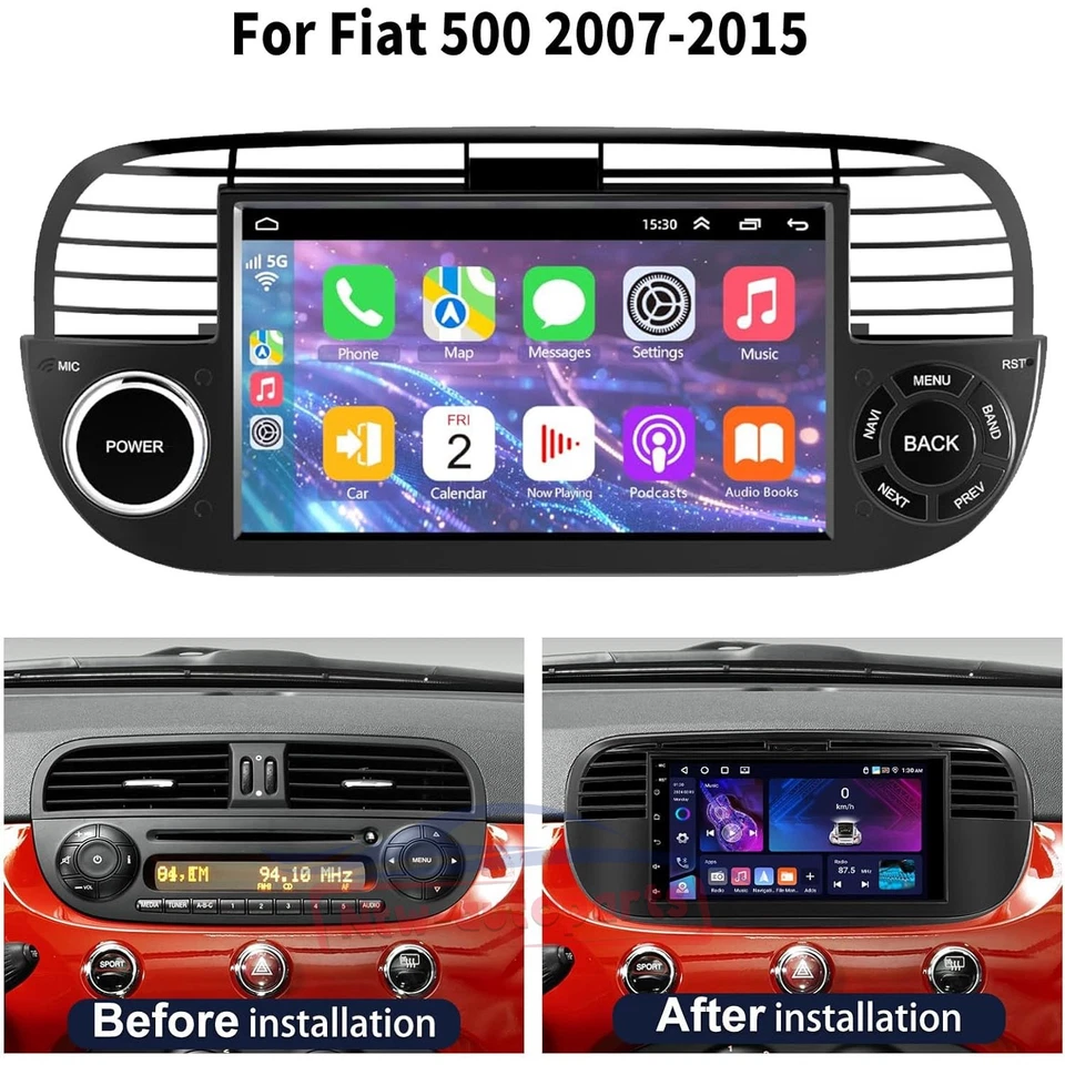 For Fiat 500 2007-2015 Android 13 Carplay Car Stereo Radio Head Unit GPS 2+64GB Foto 1 de 4